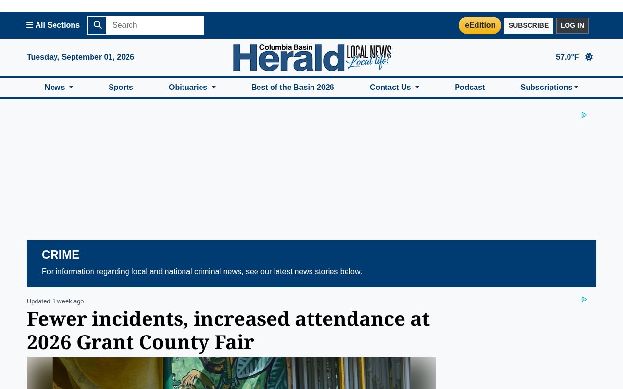 Adams County crime news section at the Columbia Basin Herald