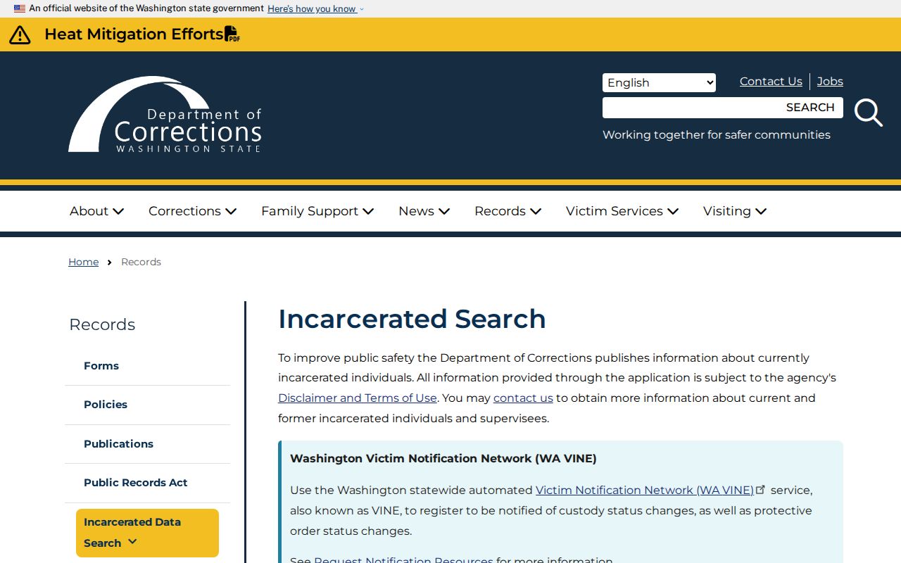Adams County state custody record lookup through Washington DOC