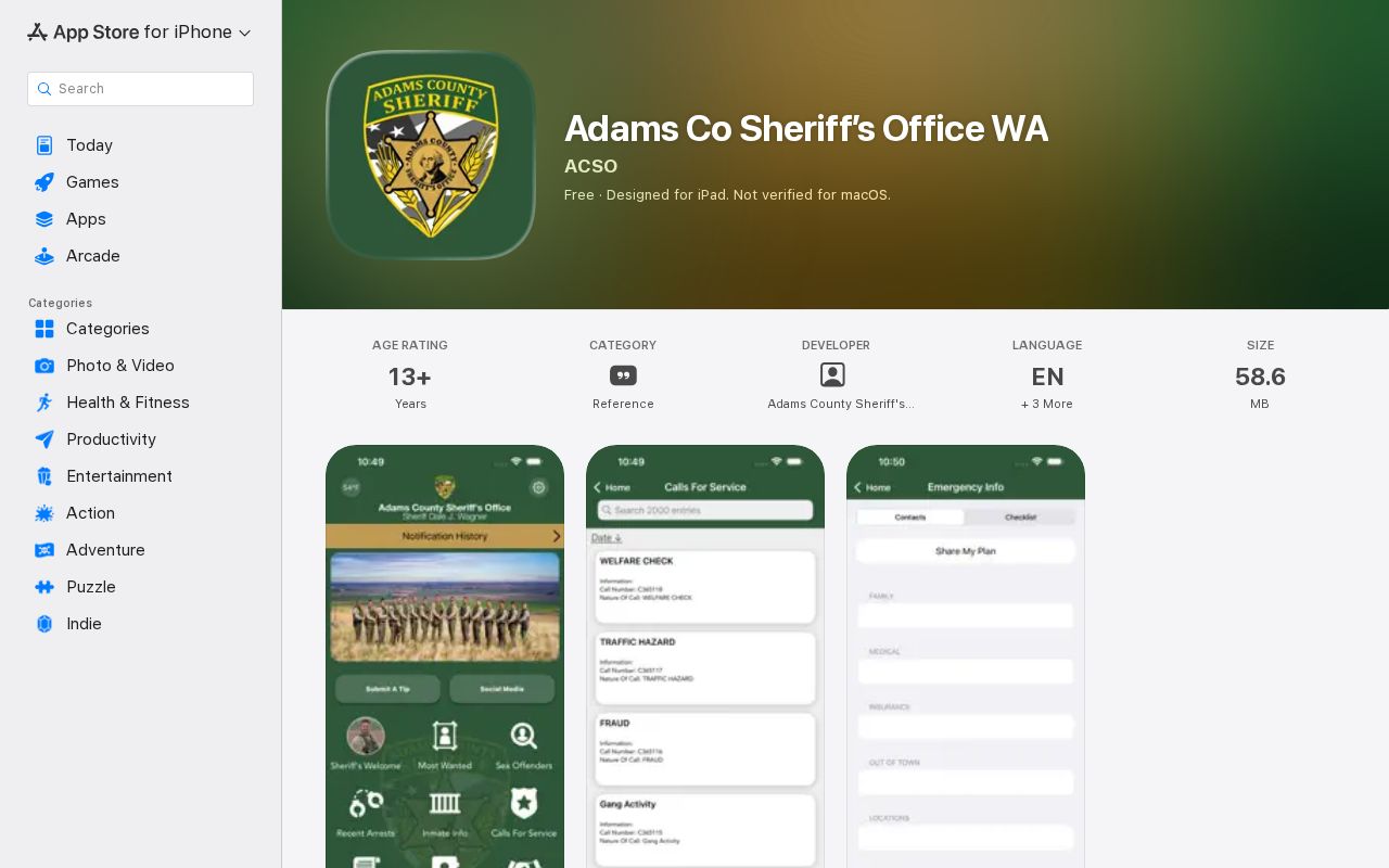 Adams County Sheriff's Most Wanted official app distribution listing