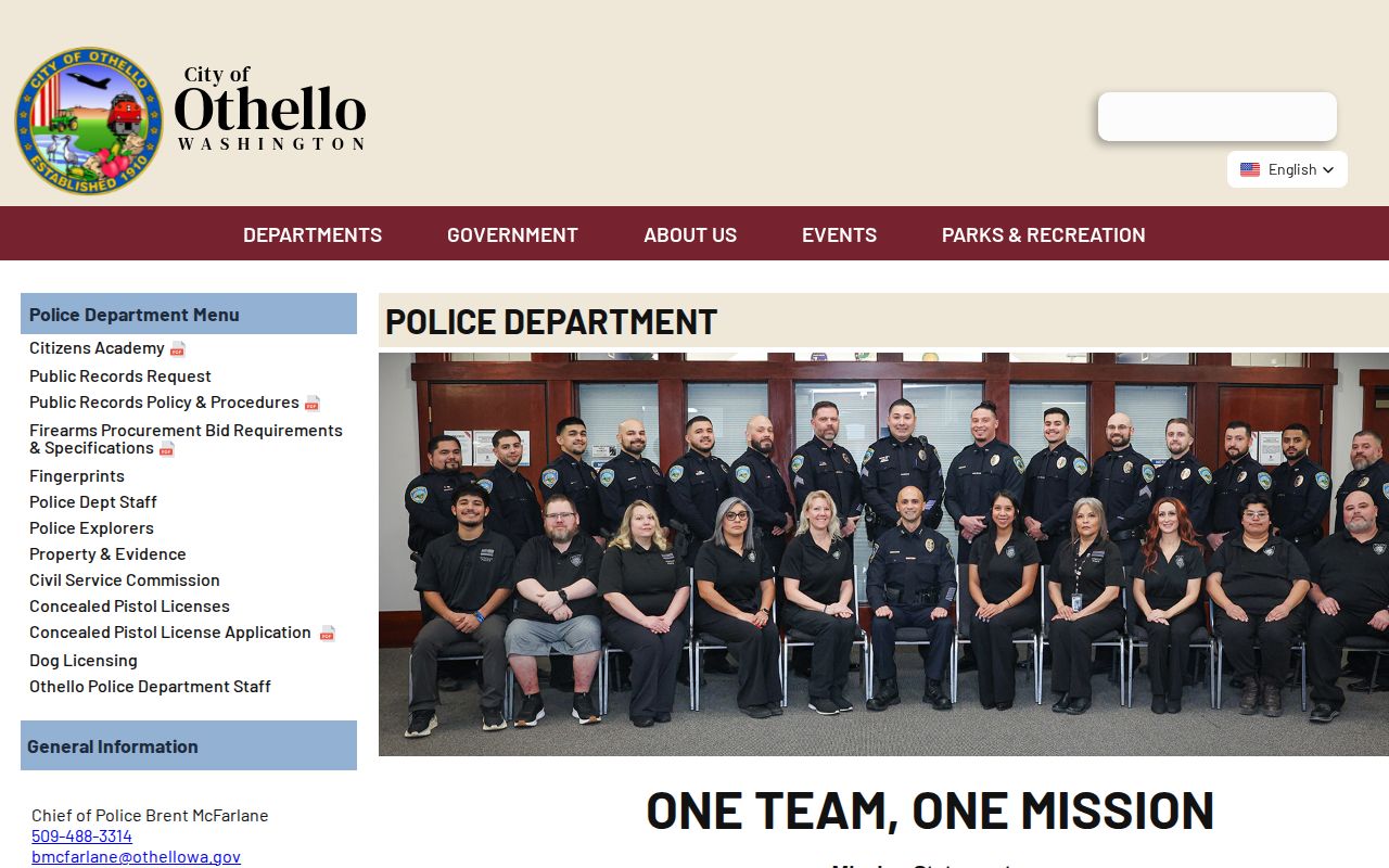 Othello Police Department source for Othello arrest-record requests